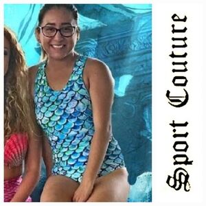 Sport Couture Aqua Blue Mermaid UPF 50+ 1-Piece Swimsuit Sz Youth XL
